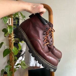 Roots Men's Burgundy Brown Leather Lace-Up Boots